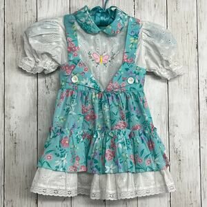 Vintage Cradle Togs Floral Butterfly Apron Frilly Girly Dainty Summer Dress 4T